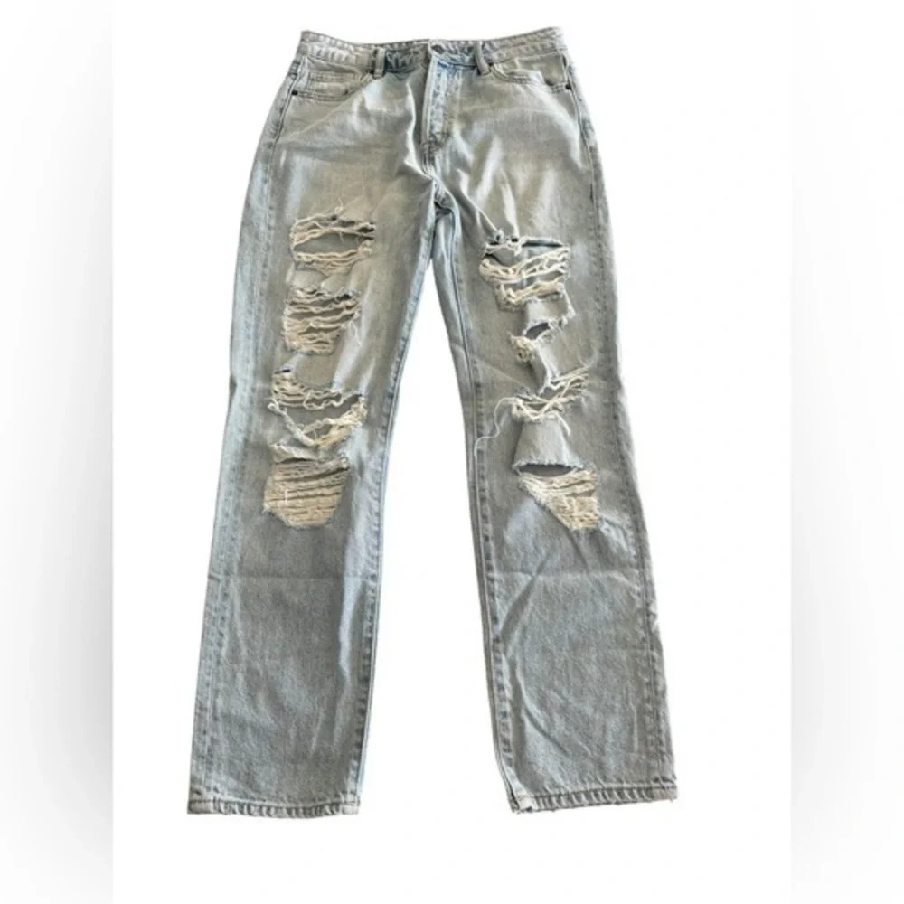 Hidden Jean Distressed High Rise Straight Leg Button Fly Size 28 0002